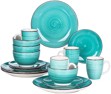 vancasso Bella Dinner Set for 4, Stoneware Plate Bowl Set Handpainted Tableware, 16 Piece Colorful Dinner Service with Dinner Plate/Dessert Plate/Cereal Bowl/Mug, Rustic Chic Style