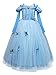 Monissy Costume Reine des Neiges Princesse Elsa Robe Bleu Dentelle Manche Longue Tulle Brillant Papillon Diadème Perruque Gant Baguette Déguisement Halloween Anniversaire