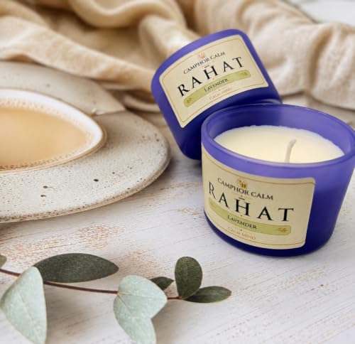Image of RAHAT | Camphor Infused Soy Wax Scented Candle | Lavender Fragrance | Premium Aromatherapy Candle for Relaxation & Home Decor | Long Burning Cotton Wick