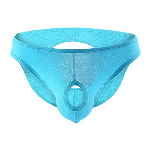 Bragas para hombre Pantalones cortos delanteros y traseros ahuecados glúteos expuestos Calzoncillos de diseño Sedosos, sexys, transpirables, de malla, ropa interior transpirable, azul, M