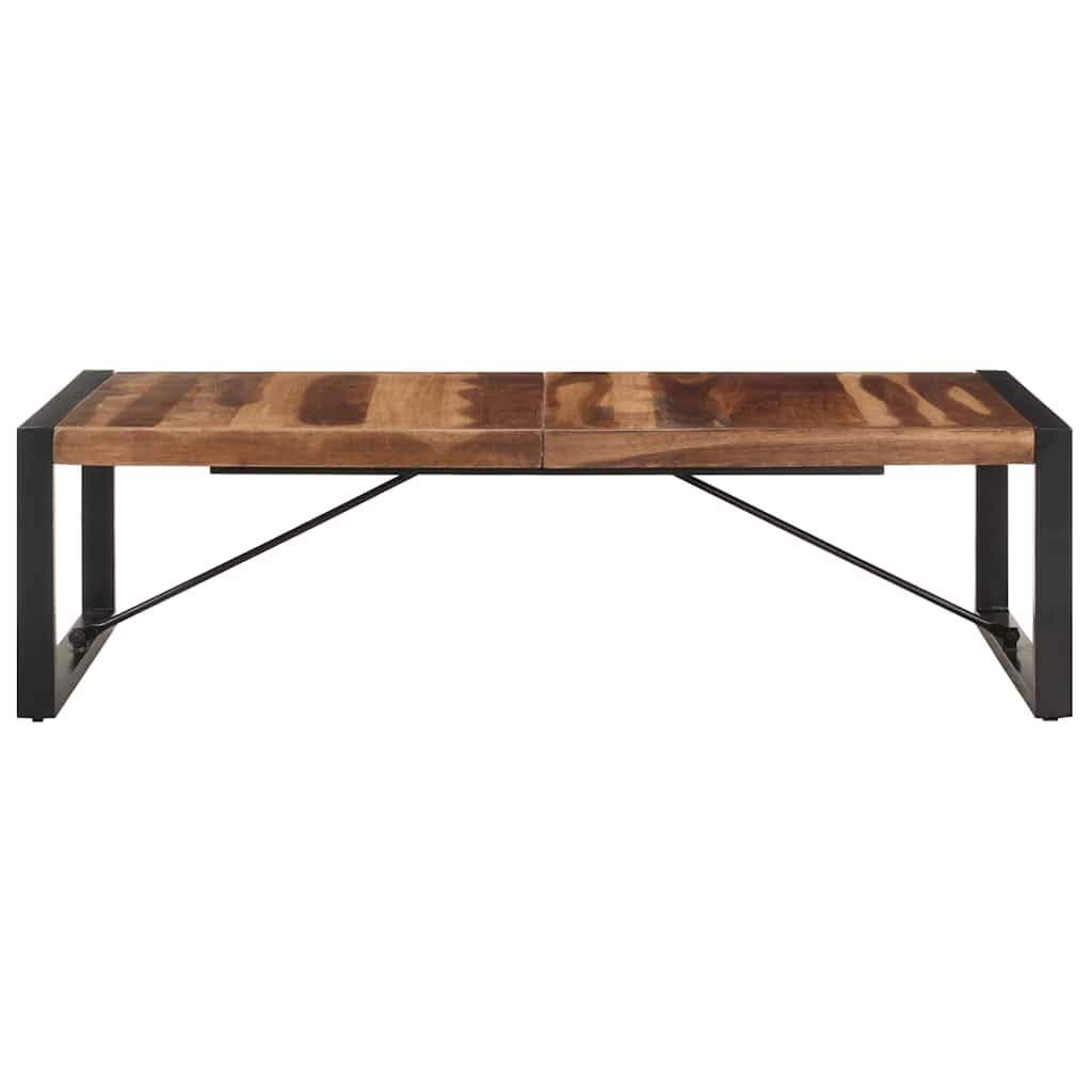 Mesa de centro industrial de 140 x 70 x 40 cm de madera maciza de acacia y madera de caucho, patas de acero con recubrimiento en polvo para mayor estabilidad, grano de madera natural, pieza