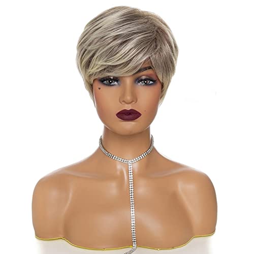 AIYLMZ Short Light Gold Pixie Cut Wigs with Bangs for Women Light Gold Stylish Fluffy Layered Wigs Natural Fluffy Heat Resistant Synthetic Wigs (Light Gold) - Image 4
