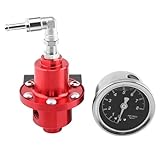 Tbest Universeller, Verstellbarer FPR-Kraftstoffdruckregler aus Aluminium mit Manometer für Leistungsstarke Turbomotoren, Rot, Blau, Schwarz (Rot)