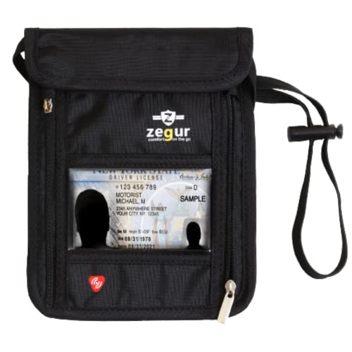 ZEGUR Multifunctional Travel Neck Wallet with RFID Blocking Technology - Lightweight Passport Holder Neck Pouch for Men & Women - Keep your Cash and Document Safe - Black
