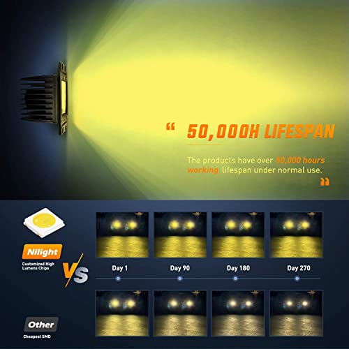 Image of Nilight 2PCS 42W Flush Mount Amber LED Light Pods Upgraded Spot Flood Combo Beam Driving Light LED Work Light with 16AWG Wiring Harness Kit-2 Leads,2 Years Warranty