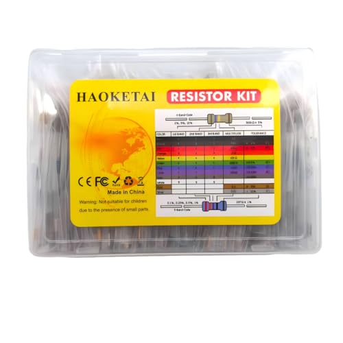HAOKETAI 65 Values Resistance 1300Pcs Resistor Kits Ranging from 0 Ohm to 10M Ohm with 1% Tolerance and 1/4W (0.25W) Metal Film Resistors
