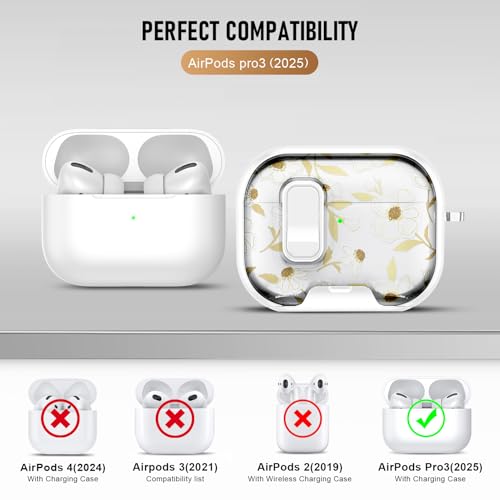 Image of Compatible Airpods Pro 3 Case (2025) with Phone Stand & Cleaner Kit,Cute Flower Print Soft Silicone Lock Clip Apple AirPods Pro 3rd Generation Case, Airpod Pro 3 Cover with Keychain for Women /Girls