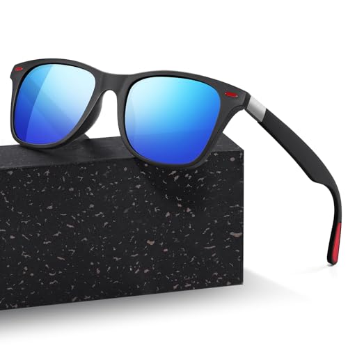 Unisex-Sonnenbrille, polarisiert, UV400-Schutz, rechteckig, schwarz, blendfreie Gläser, klassisch, ultraleicht, quadratisch, zum Fahren, Wandern, Golfen, Angeln, Sport, Schattierungen, Blau