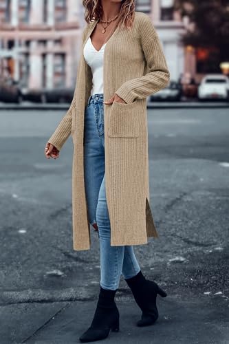 Danedvi Long Cardigan Sweaters for Women Ribbed Knit Open Front Long Sleeve Oversized Fall Casual Coat with Pockets3