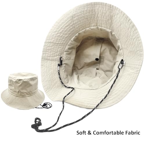 lifwimner Sun Hat for Women Men Foldable Waterproof Bucket Rain Hat with Chin Strap Quick Dry Boonie Fishing Hiking Camping Cap(Beige)