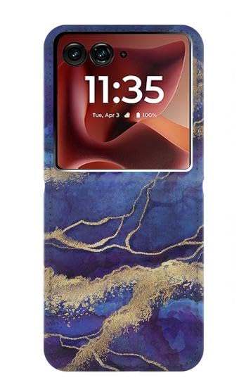 Housse cuir Motorola Razr 70 Ultra 60 Ultra 50 Ultra marbre bleu