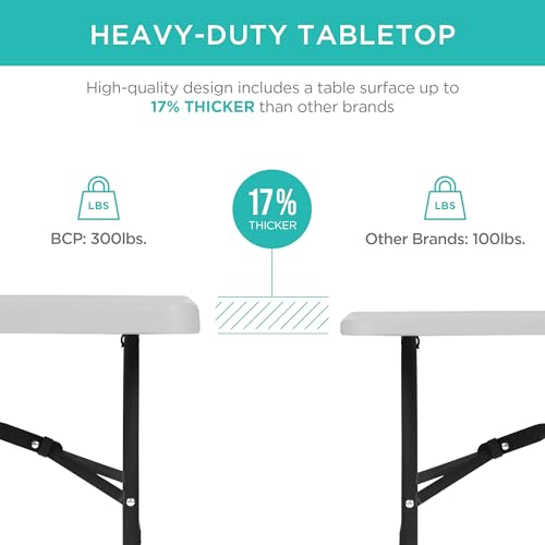 Image of Best Choice Products 8ft Plastic Folding Table, Indoor Outdoor Heavy Duty Portable w /Handle, Lock for Picnic, Party, Pong, Camping - Light Gray