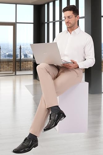 Image of SaintX Men's Premium 4-Way Comfort Stretch Formal Trousers | Smart Sweat Wicking Wrinkle Free Fabric | Smarter Techno Flex Expandable Waistband | Stylish Slim Fit | Daily Office Wear
