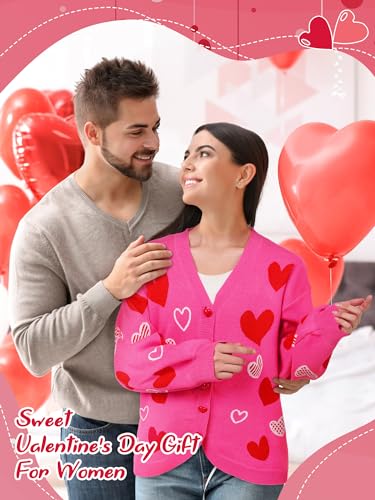 Image of Twistover Valentines Day Heart Cardigan Sweater Sequins Embroidery Hot Pink Heart Sweater Valentines Galentines Women Outfit