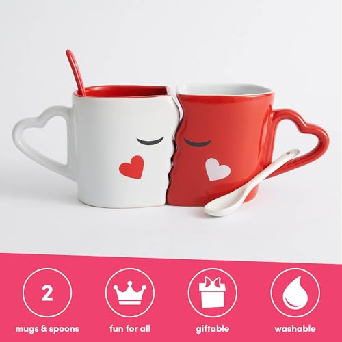 Miniatura 5 de The Twiddlers Juego De Tazas Besos Con Caja De Regalo, Tazas Grandes A Juego Para El Día De San Valentín, Aniversarios, Esposo Y Esposa, Gres Cerámico Sin Virutas - 8 X 9 Cm