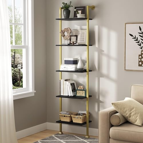 Axeman 5-Tier Ladder Bookcase, Tall Narrow Bookshelf for Small Spaces,