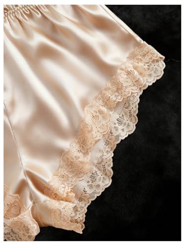 Image of SHENHE Women's Lace Trim Satin Lingerie Romper Deep V Pajama Sleepwear