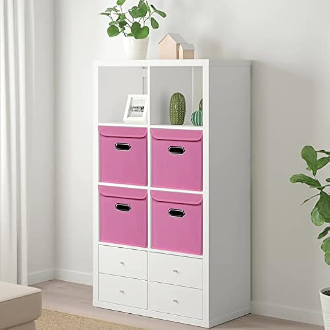 Fabric Storage Cube Bins with Lids Closet Organizers collapsible storage bins basket with Handles for Home,Storage Boxes for Organizing,3 Pack,(Pink)