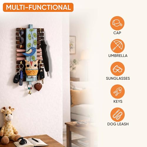 Image of AAKRITI ART CREATIONS Key Holder, Handcrafted Warli Design Key Hanger | Rustic Rose Wood Wall Organizer with 6 Hooks | New Home Gifts | Multifunctional Entryway Decor Item