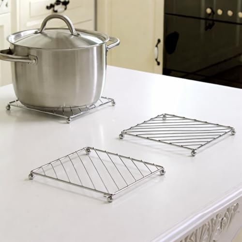 Image of Xmart India Square Stainless Steel Kitchen Hot Mat - Medium Size Hot Utensil Stand, Hot Pot Stand, Heat-Resistant Hot Mat for Dining Table & Kitchen (2 Pcs)