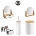 mDesign Swing Lid Bathroom Bin - Bamboo and Plastic Rubbish Bin for Bathroom - Small Trash Can - Bamboo and White