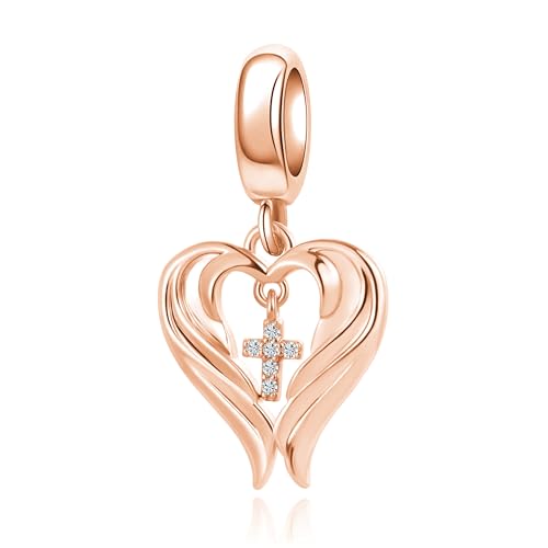 Guardian Angel Wing Charm Cubic Zirconia Bead for Pandora Bracelet Rose Gold