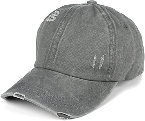 styleBREAKER Cappellino da Baseball da Donna in Stile Washed Used Look, Coda di Cavallo, 6 Pannelli, Regolabile con Chiusura a Strappo 04023080, Colore:Grigio