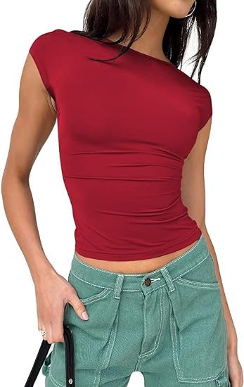 Open Back Top for Woman Sexy Backless T-Shirts Short Sleeve Cute Going Out Tops Slim Fit Crewneck Summer Casual Y2K Tops