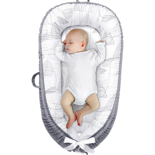 Image of Baby Lounger Cover, protable Baby Lounger, Baby Snuggle Lounger me, Baby Gift, Adjustable Baby Lounger, line Leaves Baby Lounger