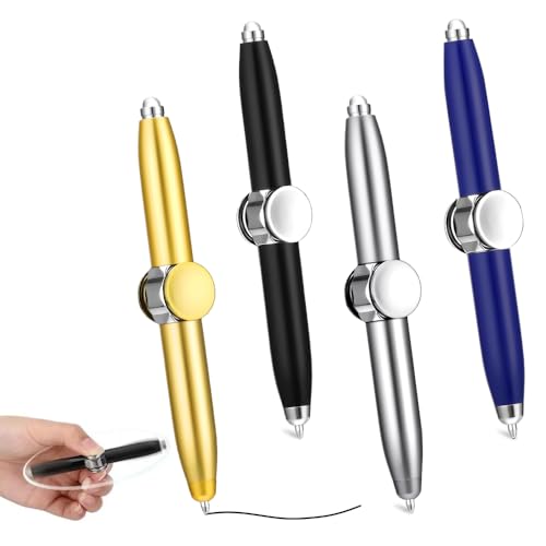 mizikuu 4 Pièces Spinner Stylo avec Lumière LED, Stylo à Bille Rotatif en Métal Inscriptible Gyro Doigt Pensant pour Soulager la Pression Fidget Pen