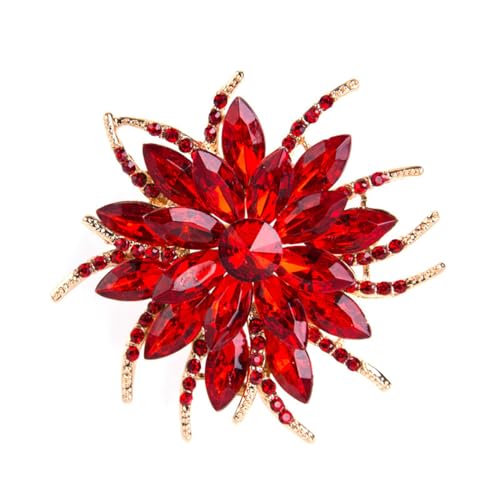 Image of Large Crystal Flower Brooch Pin for Women Red purple pink green Rhinestone Flower Lapel Pin Wedding Party Birthday Dance Banquet Dress Suit Ceremony Clothes Hat Bag Accessories Jewelry
