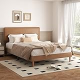 Sismplly Full Size Upholstered Bed Frame with Adjustable Headboard, Faux Leather Platform Bed with Wood Slats, Lychee Grain Leather, No Box Spring Needed, Easy Assembly, Noise Free, Brown