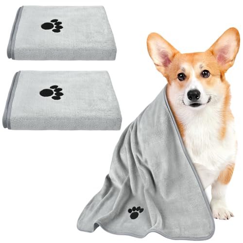 Hundehandtuch Mikrofaser Handtuch, 2 Stück Handtücher für Hunde, 100 x 50 cm Hundehandtuch Extra Saugfähig, Katzen Handtuch Schnelltrocknend Handtücher Haustiere, für Hunde, Katzen Andere Haustiere