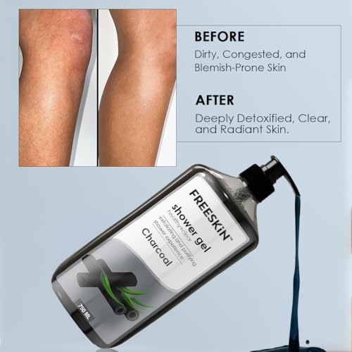 Image of Freeskin Charcoal Shower Gel-750ml Healthy + Clear - Deep Detoxifying Body Wash with Activated Charcoal for Clear, Healthy Skin - Removes Impurities, Controls Oil, and Refreshes - Suitable for All Skin Types - Paraben & Sulfate Free