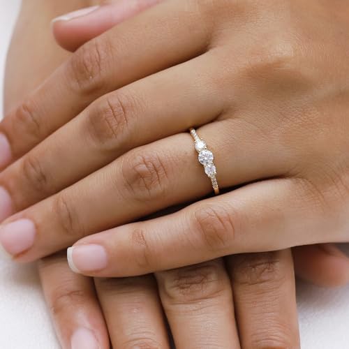 18K Gold Plated Moissanite Diamond Round 3-Stone Ring | Engagement Style Ring for Women | Promise Ring for Her (0.45 Ctw)4