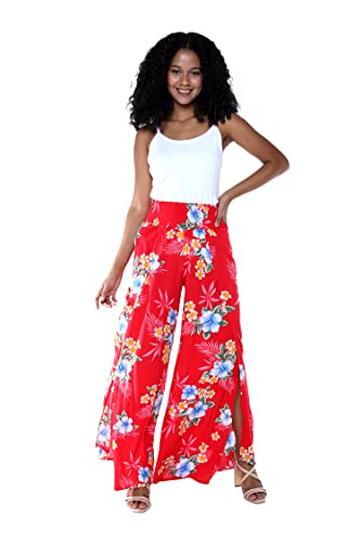 Matchable Couple Hawaiian Luau Shirt or Wide Legged Pants in Hibiscus Red2