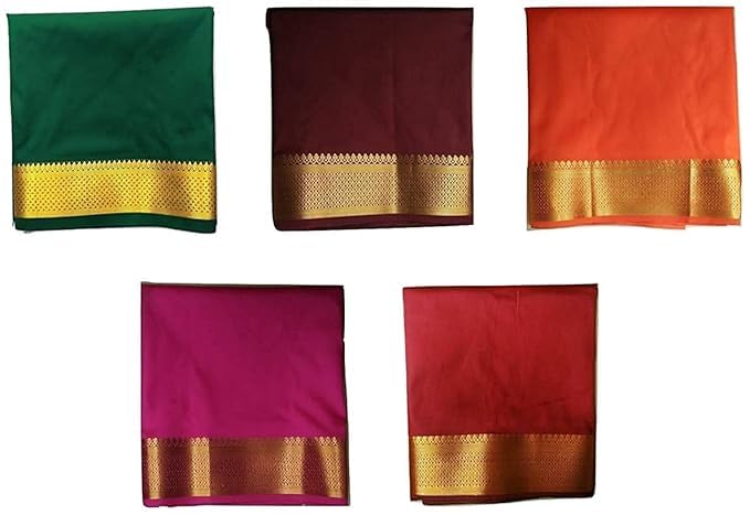 gold border silk blouse piece material 1 meter pack of 5 multi color pack for pooja and gifts for wedding house warming haldi function gift
