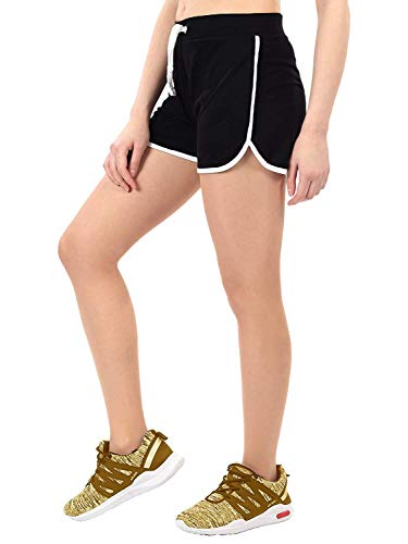 Image of Hangout Hub Women's Cotton Shorts | Boxer Half Pant with Sporty Stripe | Elastic Waist | Hypoallergenic Breathable Fabric | Sweat Absorbent Material | Gym Exercise Yoga Lounge Run Wear (Multi Color)