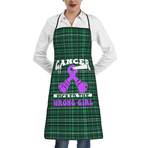 nopicsn Cancer Picked The Wrong Girl Alzheimers Apron for cooking with Pockets Women Men Kitchen Chef Funny Aprons
