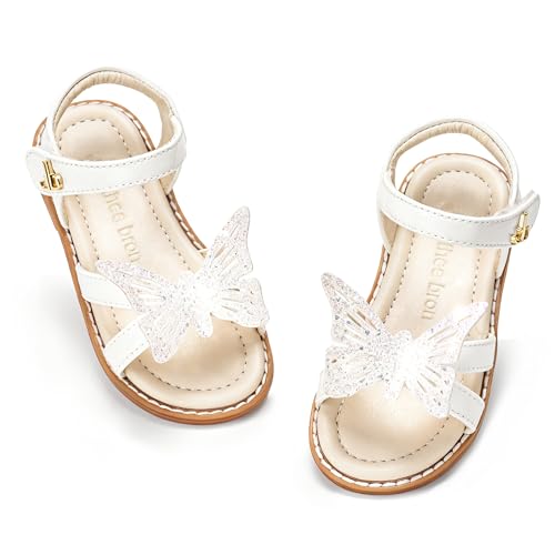 Image of THEE BRON Toddler Girls Sandals Wedding Flower Girl Dress Shoes Open Toe Flats
