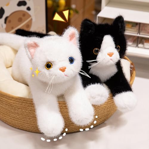 Image of PEACH CAT Cat Stuffed Animal 12 inch Realistic Kitten Plushies Soft Plush Toys Gifts for Kids White