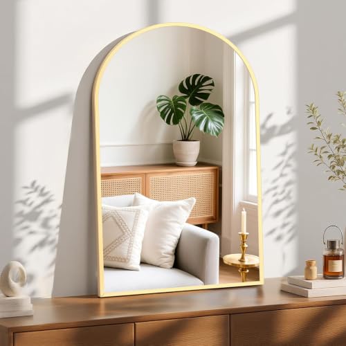 NEWBULIG 22X30 Inch Arched Bathroom Mirror for Wall, Vanity Bathroom Mirrors for Over Sink Tempered Glass, Anti-Rust Arched Metal Framed, Hangs Horizontally or Vertically, Farmhouse Home Decor, Gold