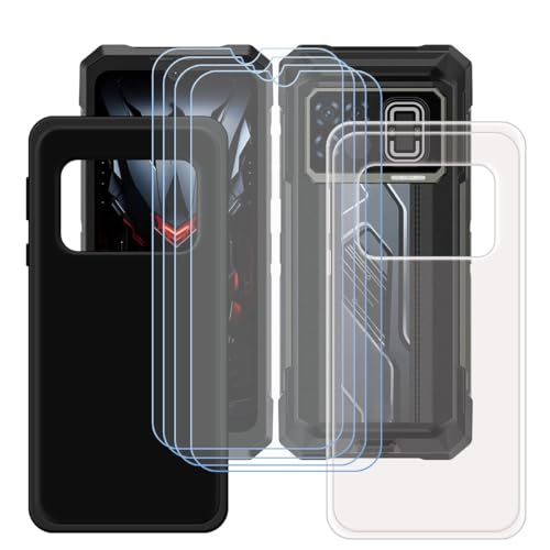 BMPNLSZ Black + Transparent Cover for Doogee Fire 6 Max + [4 Pack] HD Tempered Glass, Silicone Shell TPU Protective Back Case - Scratch Screen Protector for Doogee Fire 6 Max (6,72