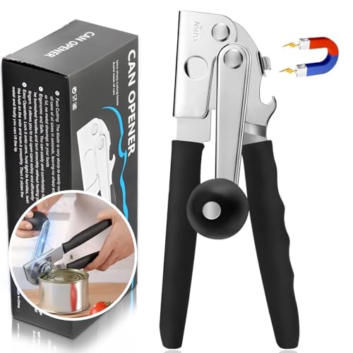 Hand Crank Can Opener,Commercial Can Opener Manual Heavy Duty with Comfortable Extra-Long Handles,for Seniors and Kitchen, Large Handheld Can Open Easy for Big Cans (Black)