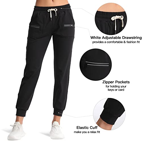 365 Days Women's Joggers With Pockets Quick Dry High Waisted Jogging For Women Athletic Workout Sweatpants Yoga Running Lounge Pants Black #TOP3