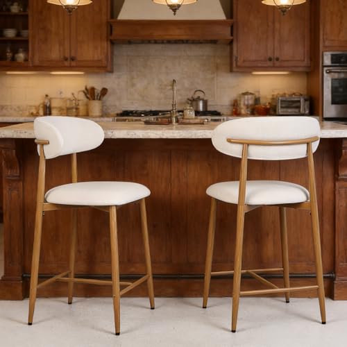 Image of AQO Counter Height Bar Stools Set of 2, Upholstered Counter Stools Modern Barstools with Metal Legs for Kitchen Island Dining Room, Beige
