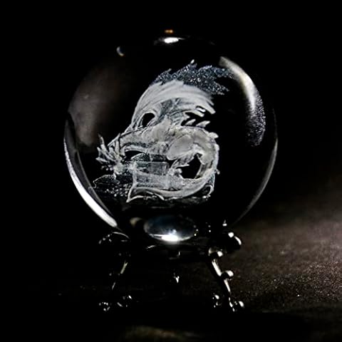 vskikris 3.15in 3D Laser Dragon Guardian of Treasure Chest Figurine Crystal Ball Paperweight Home Decor Cover