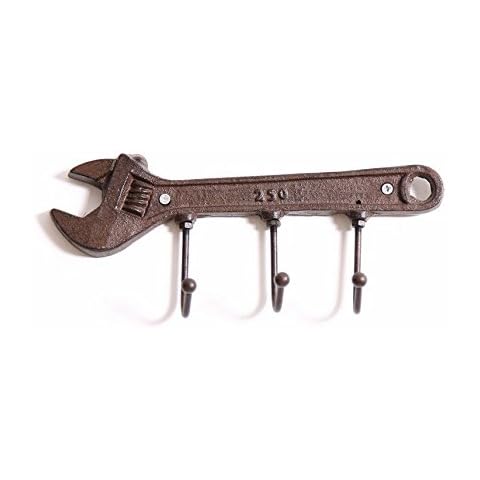 realideas Wrench Spanner Shape Vintage Key Rack Holder Hooks Cast Iron Decorative Wall Mounted Man Cave Garage Tool Holder Coat Hat Hooks Rack Hanger Cover