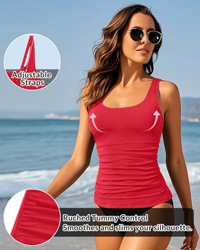 Image of Aqua Eve Tankini Tops for Women Swimwear Top Only Tummy Control Bathing Suit Top No Bottom (Available in Plus)