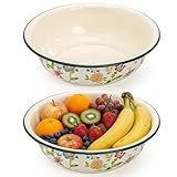 Lawei 2 Pack Vintage Enamel Mixing Bowls, 11.8 Inch Primitive Enamelware Basin for Fruit, Salad, Pasta, Dough Making, 3.6 Quart Enamel Washing Bowl Serving Tray for Camping, Kitchen, Farmhouse Decor